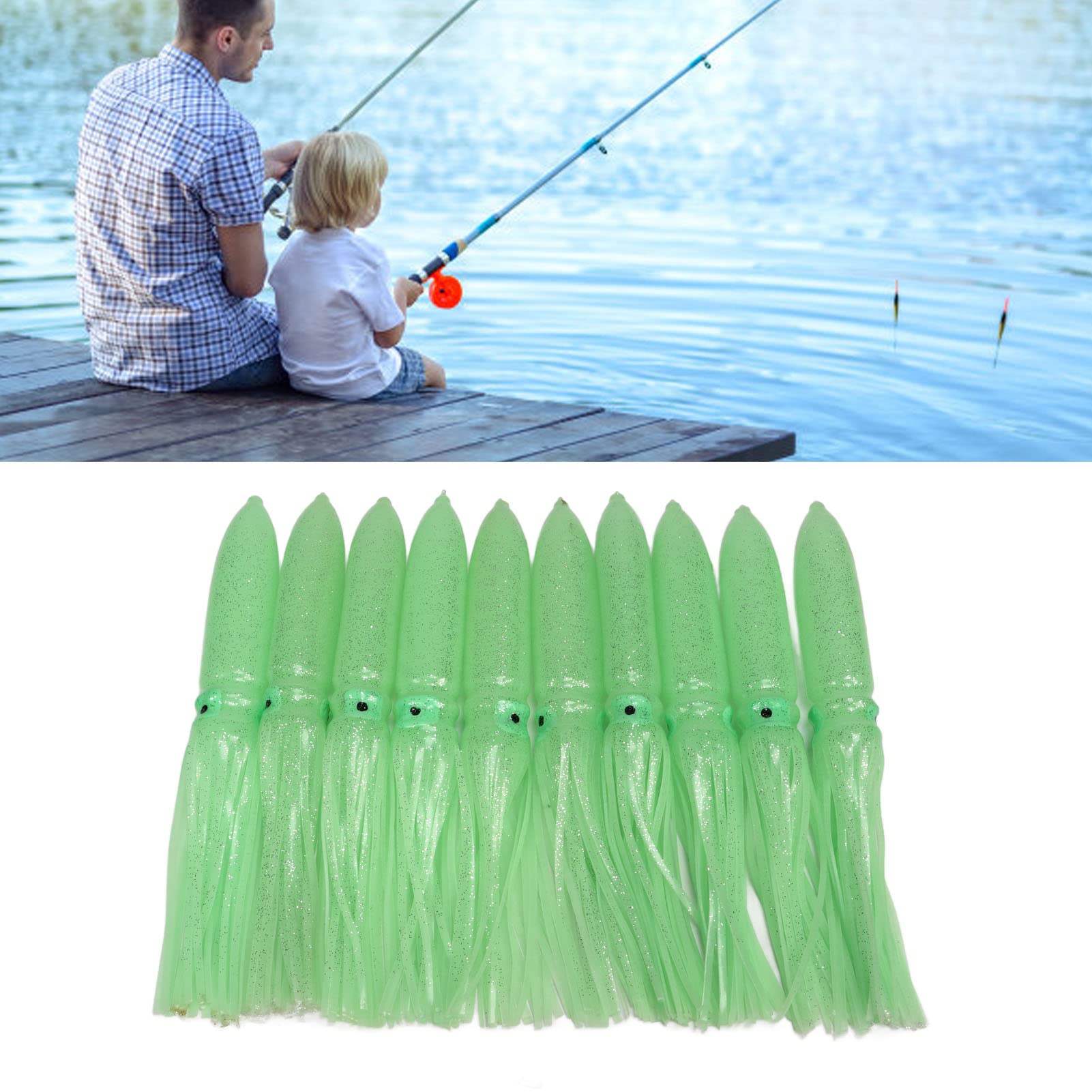 da 10 pezzi Attito di calamari, gonfie di calamari in silicone esche da pesca con gancio, esca da pesca di calamari luminosi luminosi per pesce
