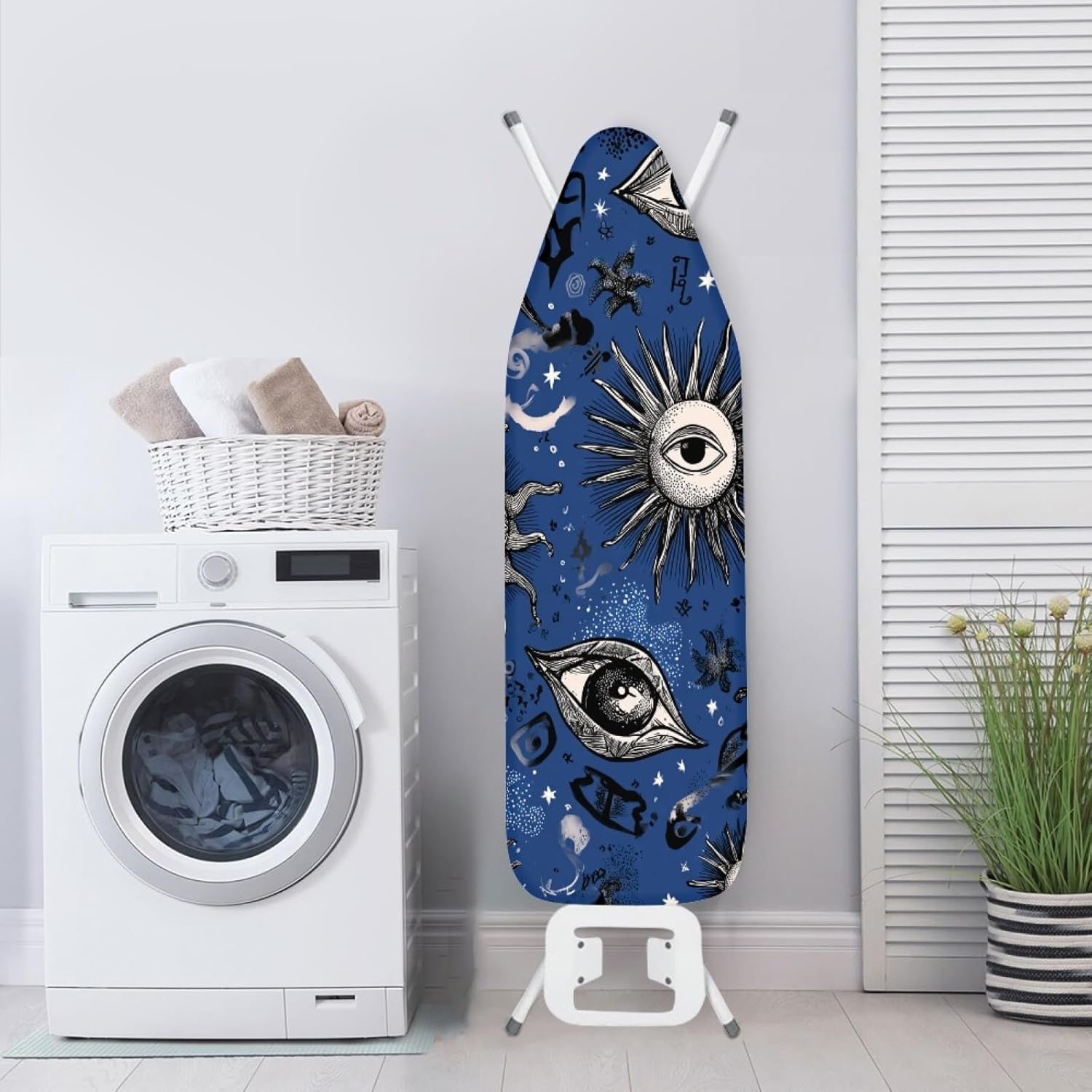 Ironing Board Cover 14x48 Pattern Black White Iron Board Cover with Padding Heat Reflective,Scorch Resistant Thick Padding,Snug Fit Non-Slip Nose Pocket Fastener Straps Elastic Edges