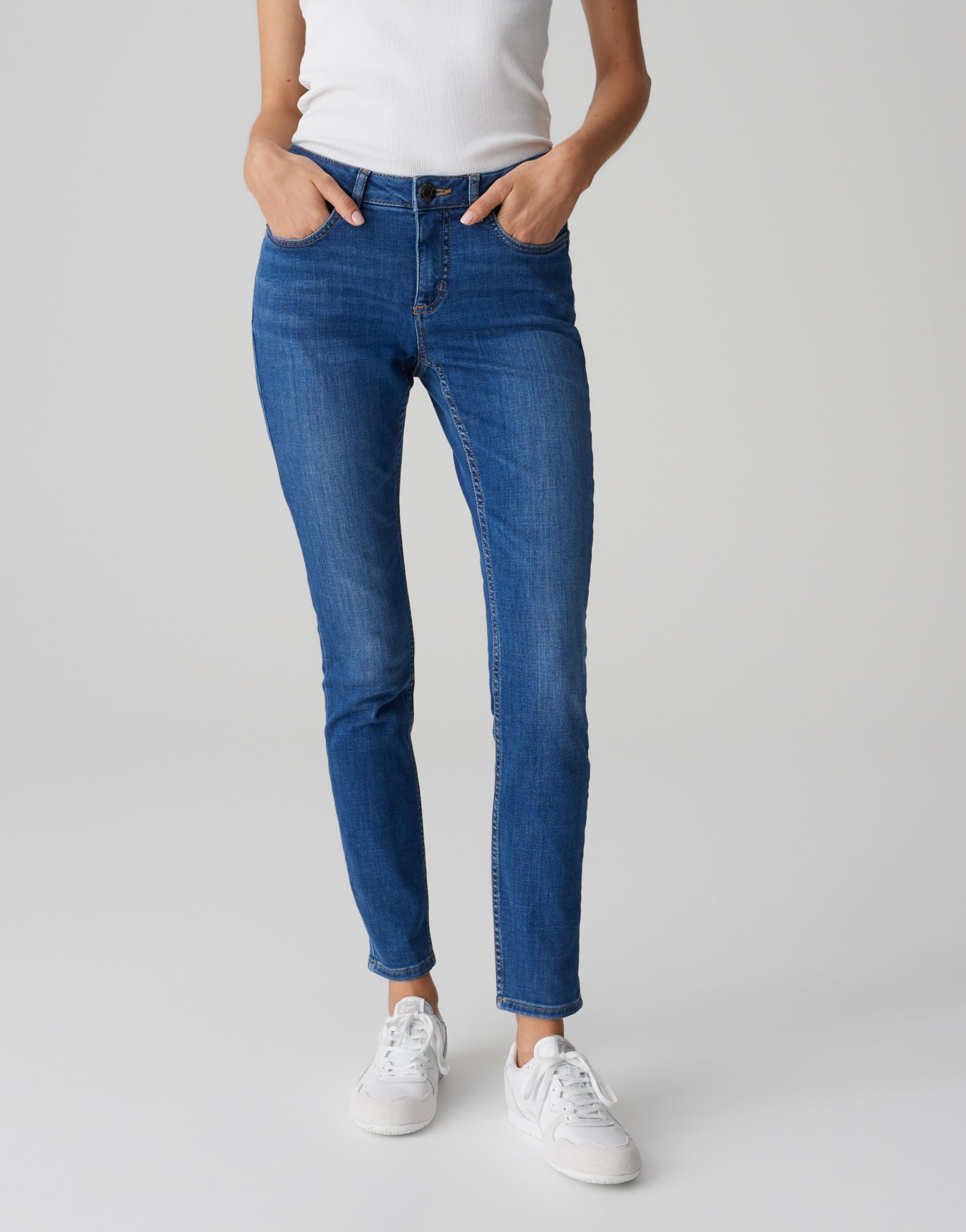 OPUS Damen Skinny | Skinny Jeans ELMA Strong Blue Low Rise aus stretchigem BCI Cotton Mix