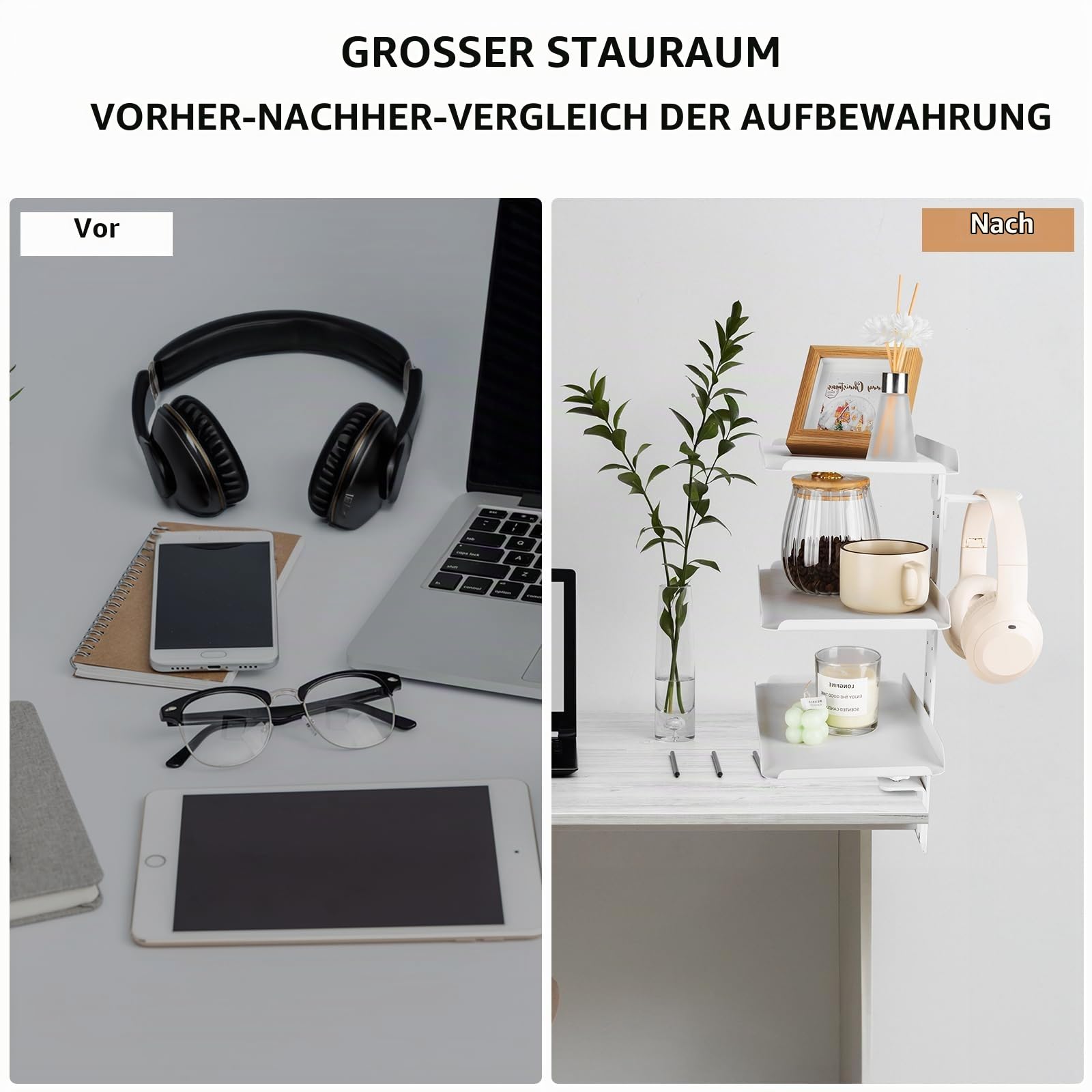 Seitenständer Schreibtisch Organizer Klemmregal für Schreibtische Weiß