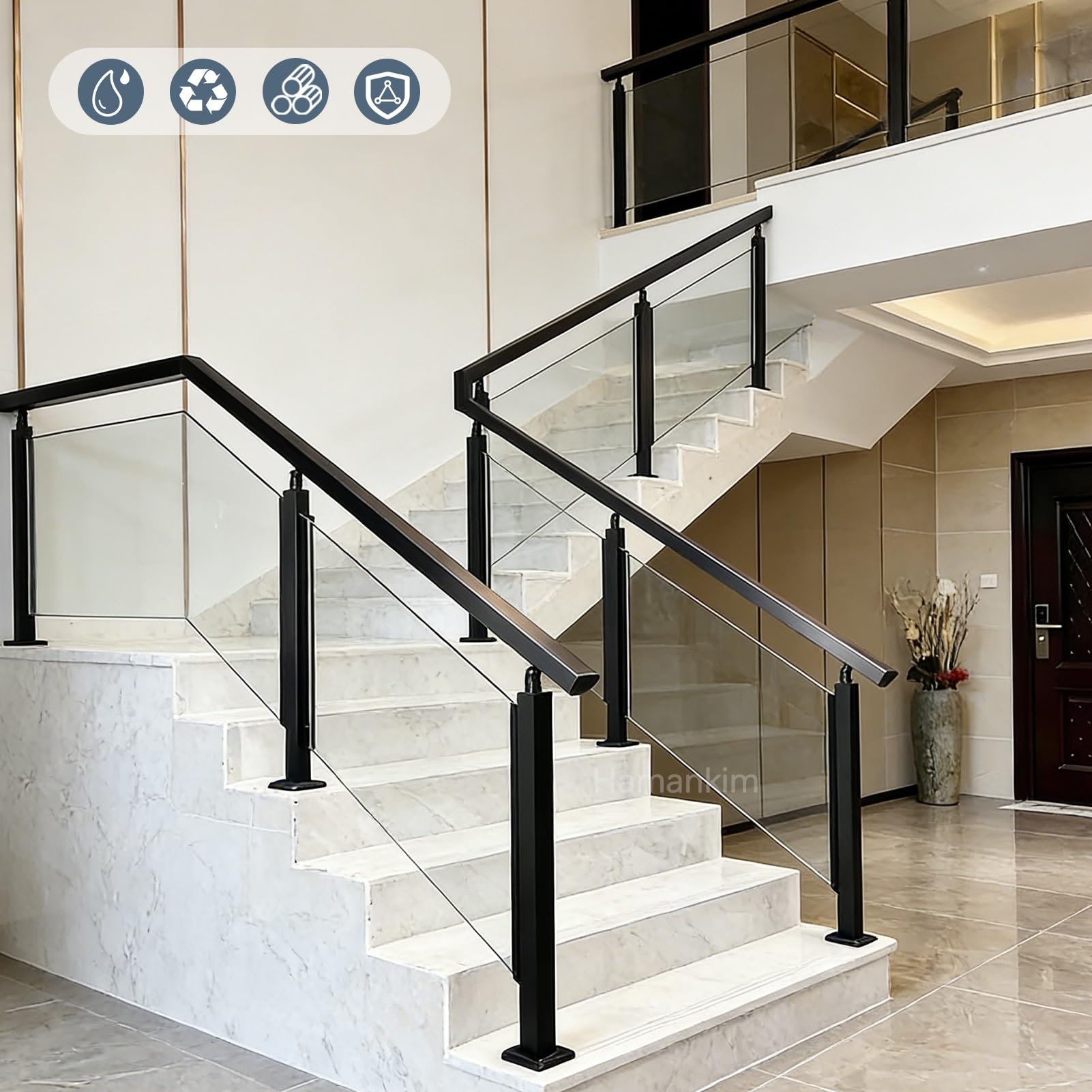 Palo per ringhiera in vetro sistema di balaustra con fessura esterna in acciaio inossidabile da 85/105cm per vetro da 15mm paletto quadrato per ringhiera per balcone scale(Mid Post,85cm(33.5in))