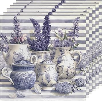 Cloth Napkins Set of 6 Farmhouse Lavender Washable Dinner Napkins Cloth 20x20 Inches Decorative Table Cloth Napkin for Party Wedding Restaurant Dining