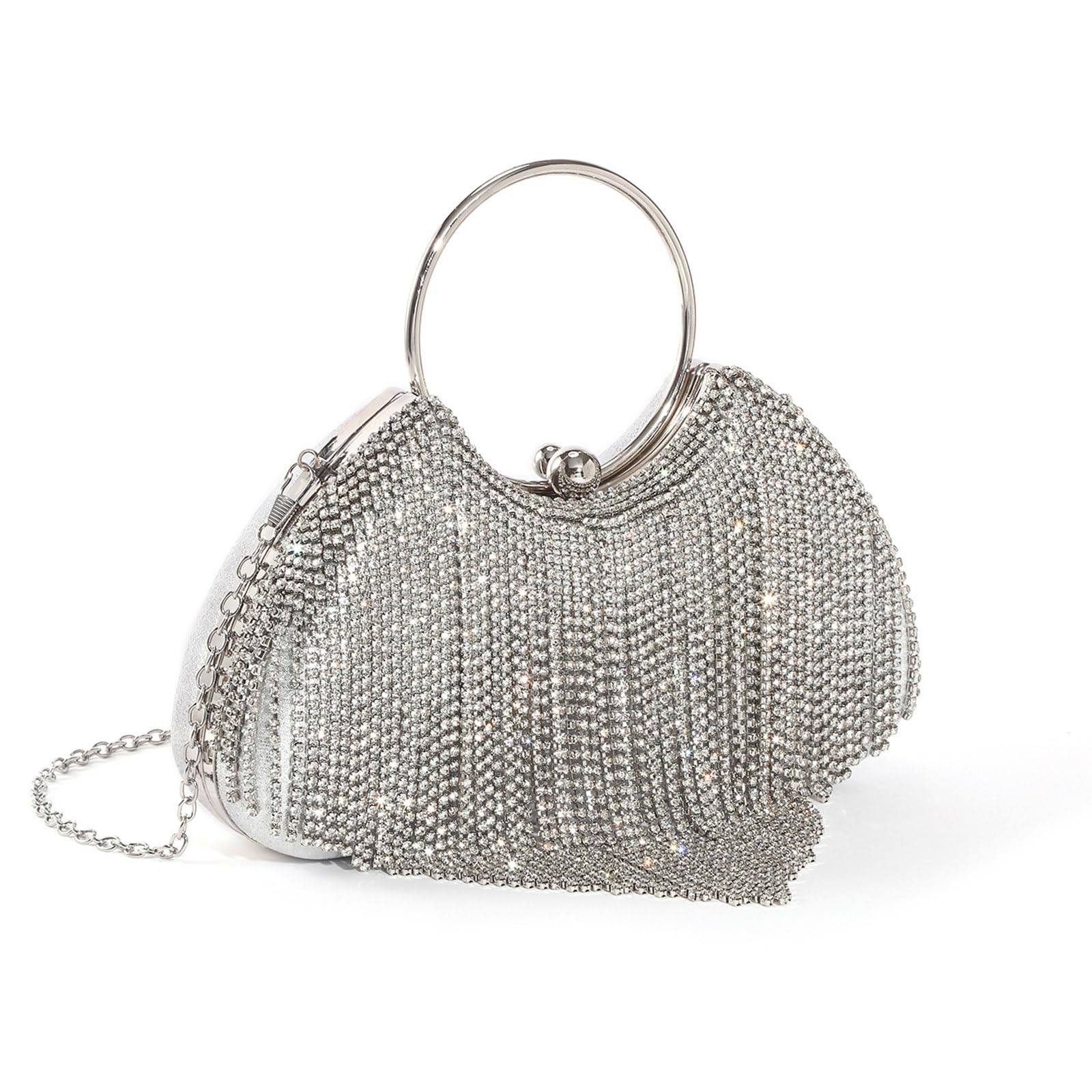CAZSTYK Rhinestones Evening Bag Tassels Shoulder Bag Stylish Crossbody with Removable Chain for Cocktail Party Wedding Women Shoulder