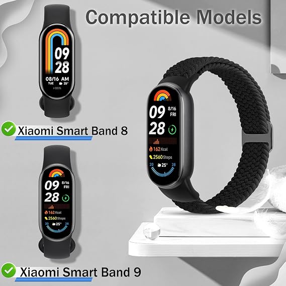 Braided Strap for Xiaomi Smart Band 10/Xiaomi Smart Band 9/Xiaomi Smart Band 8 Straps for Women Men, Elastic Adjustable Woven Replacement Bands for Mi Band 10/9/8