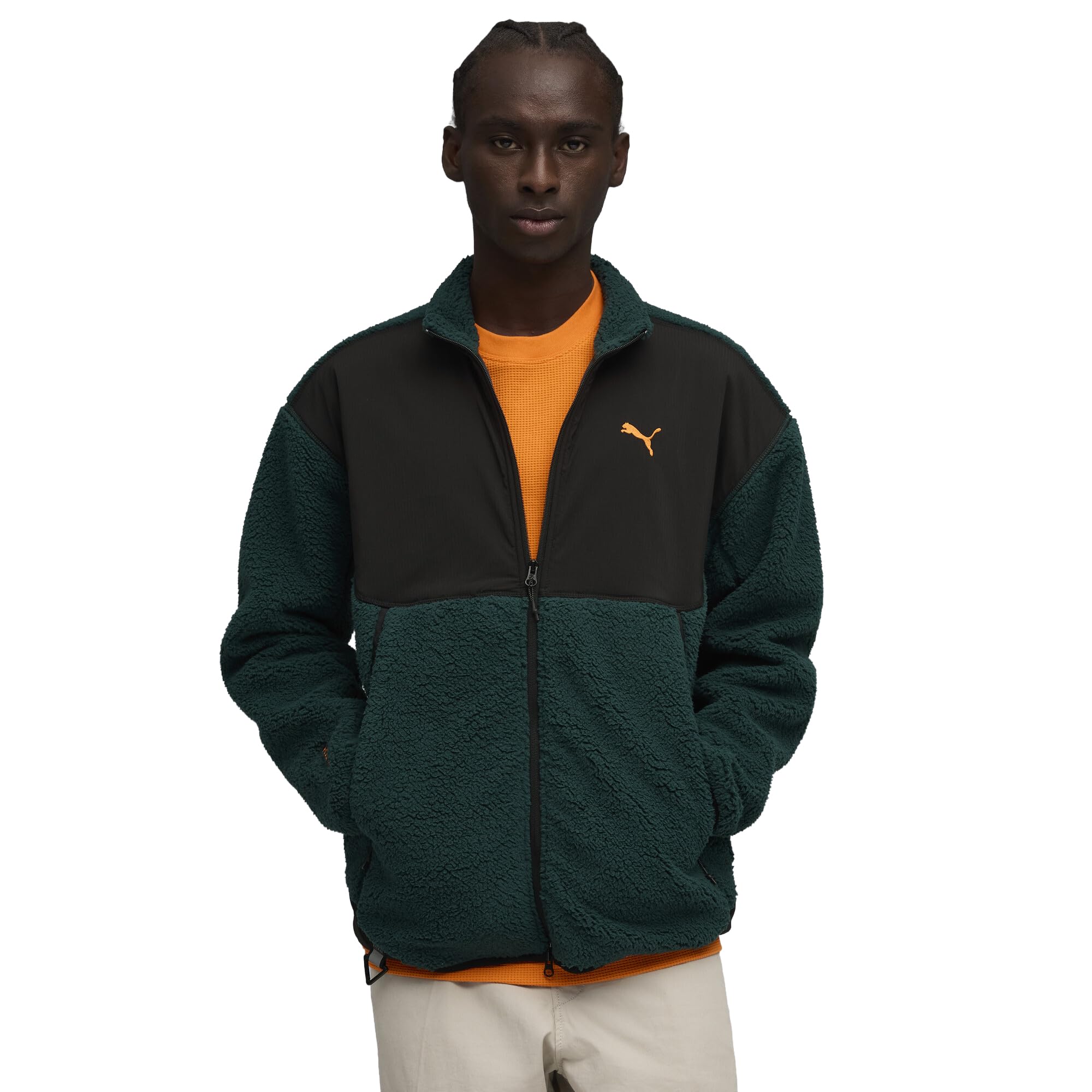 PUMA |TECH Men's Relaxed Sherpa Jacket | Green Terrain-Black | S