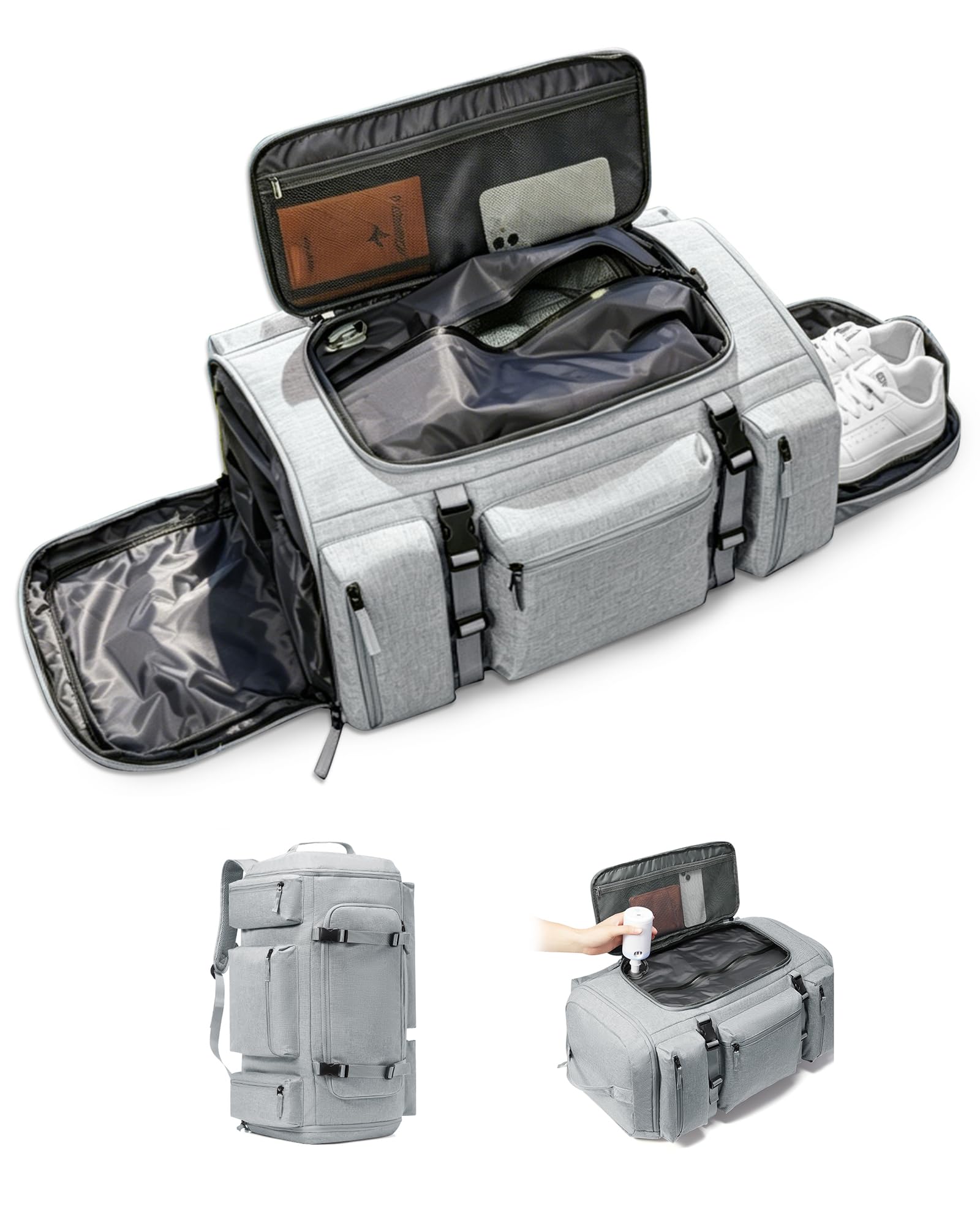 VENATIN Borsa porta Scarponi Sci,Zaino 70 Litri per scarponi da sci con scomparto per casco e cinghie, Zaino con porta Scarpe,borsa sottovuoto,impermeabile,Giacca, Occhiali,Guanti,Grigio