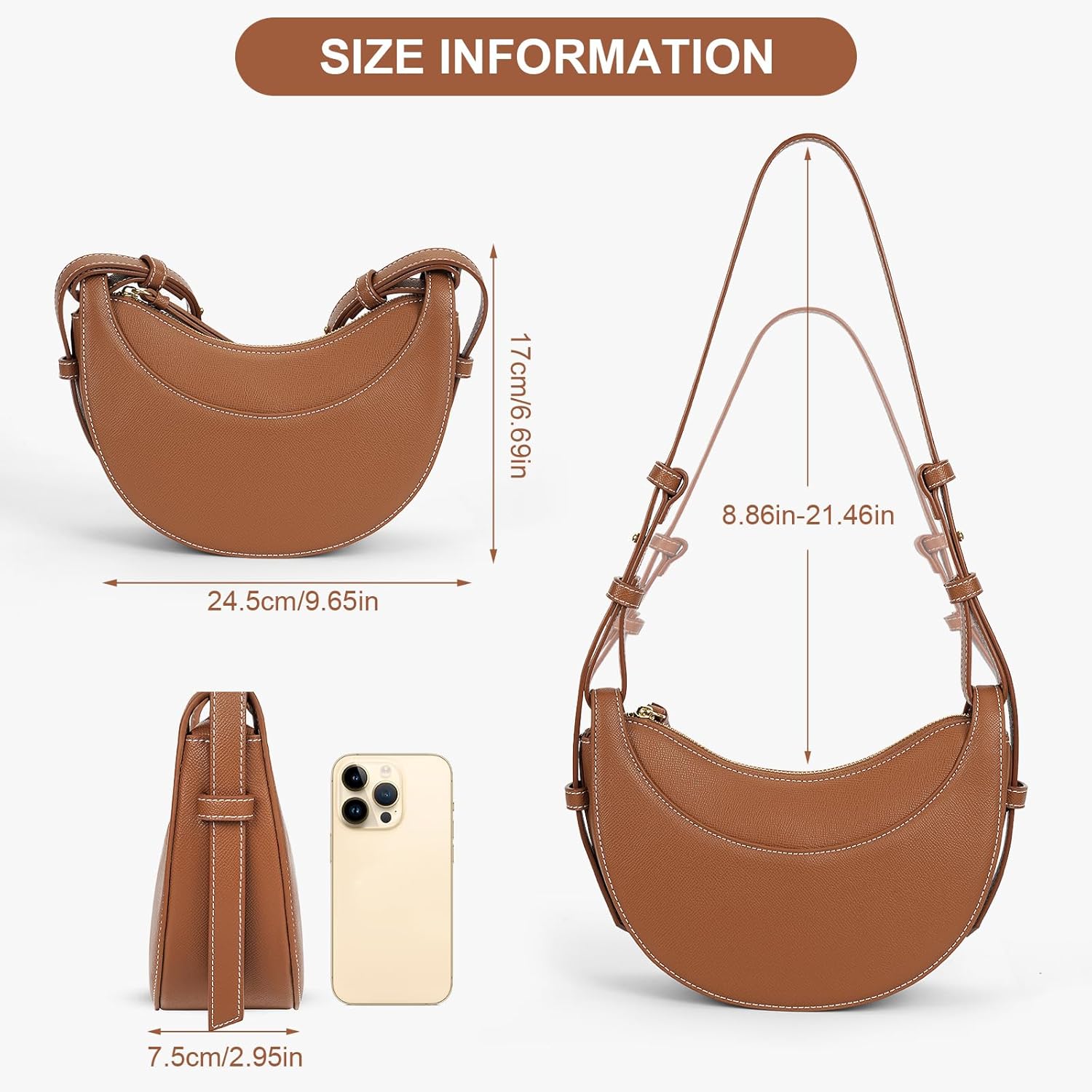 Faux Leather Saddle Bag for Women Shoulder Bag Crescent Purse Trendy Crossbody Purse Hobo Handbag - Image 7