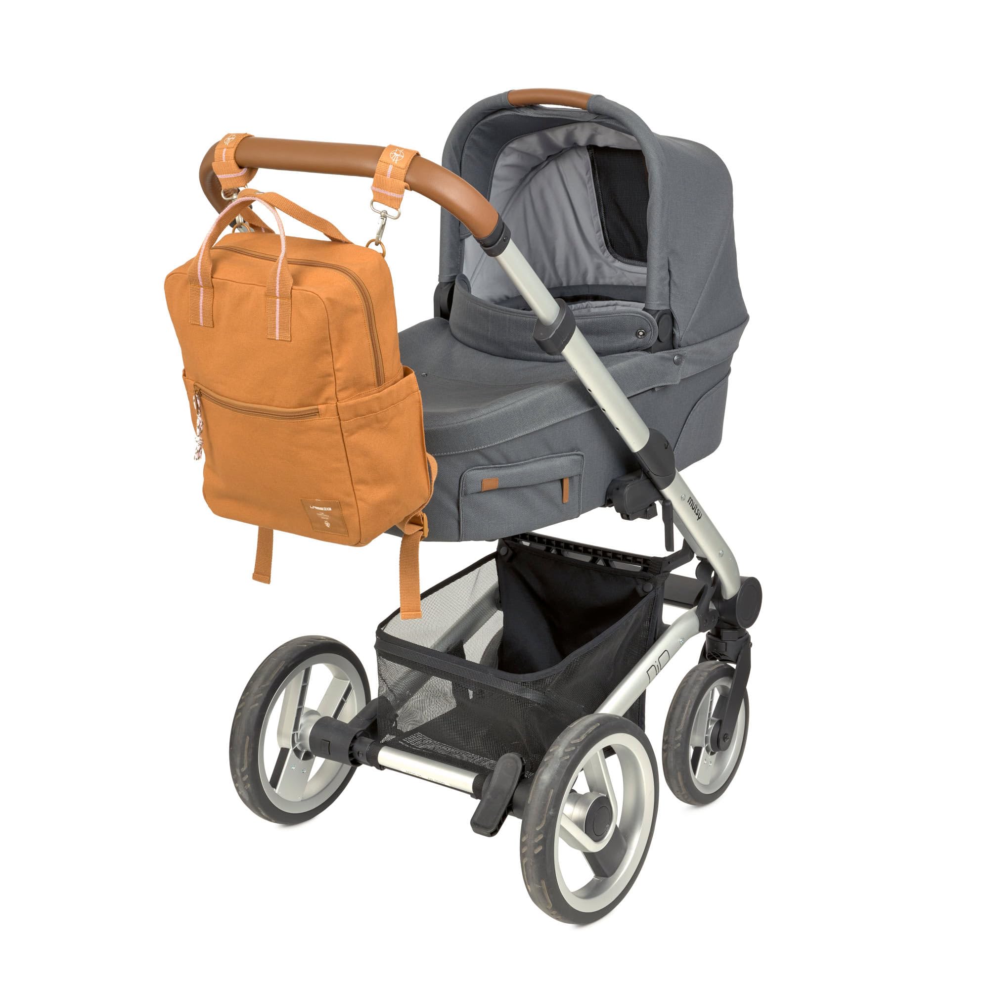 LÄSSIG Plecak do przewijania dla niemowląt, torba do przewijania z podkładką do przewijania i mocowaniem do wózka dziecięcego, wodoodporny, Little One & Me Square Backpack Big Caramel