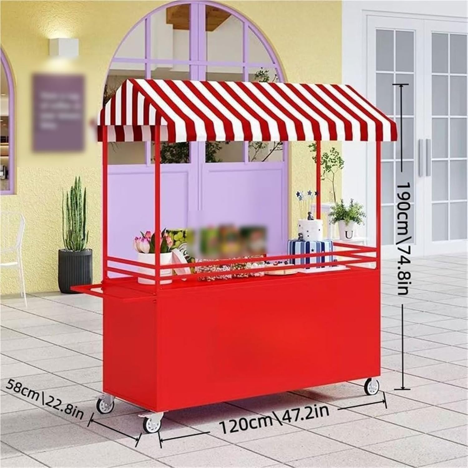 Portable Outdoor Cart with Canopy and Wheels, Mobile Food Display Stand for Street Vendors and Farmers Markets