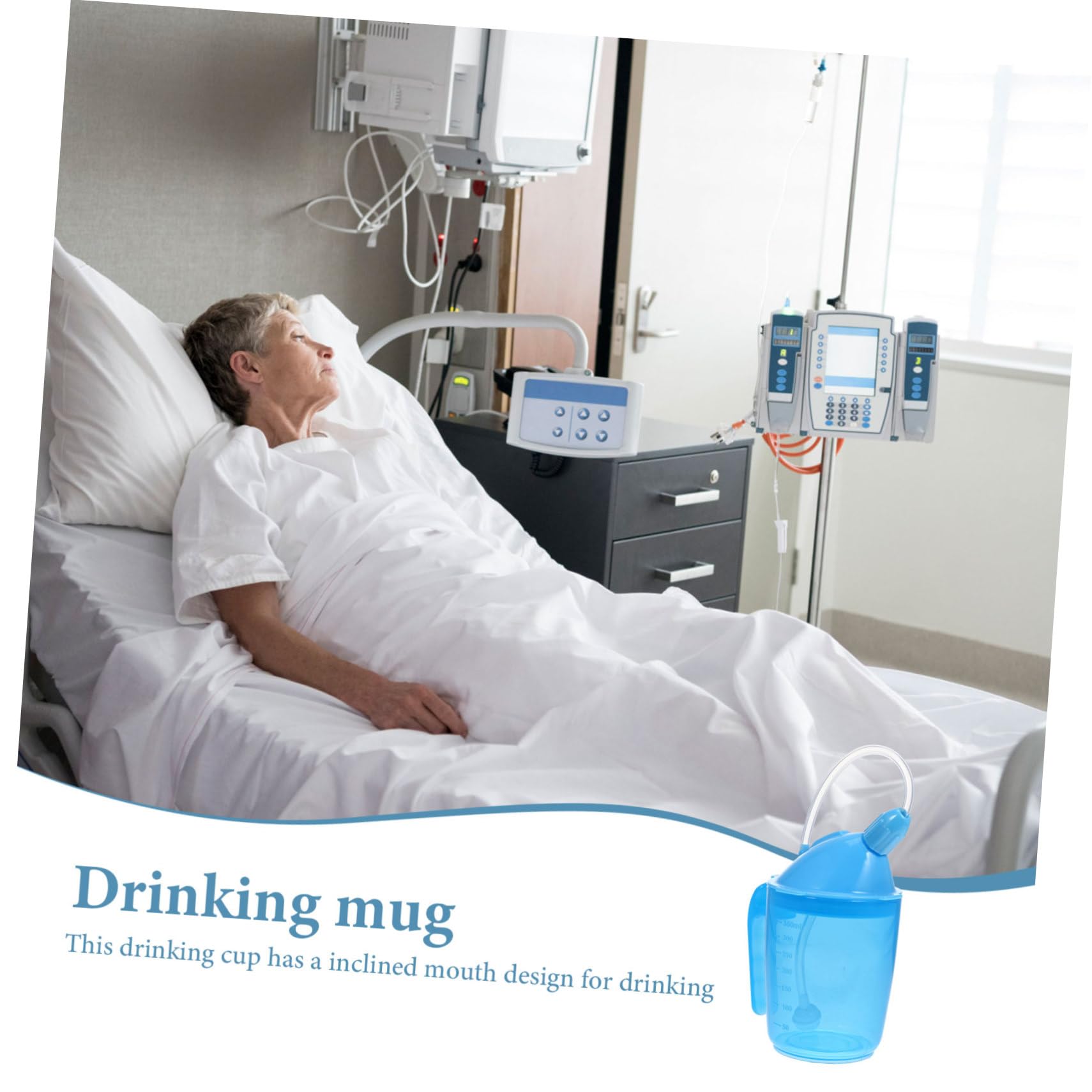 Anneome Taza de agua para pacientes discapacitados, taza de dieta líquida, taza para paciente postrado en cama, taza de alimentación convaleciente, vaso irrompible, vaso para beber de vidrio para