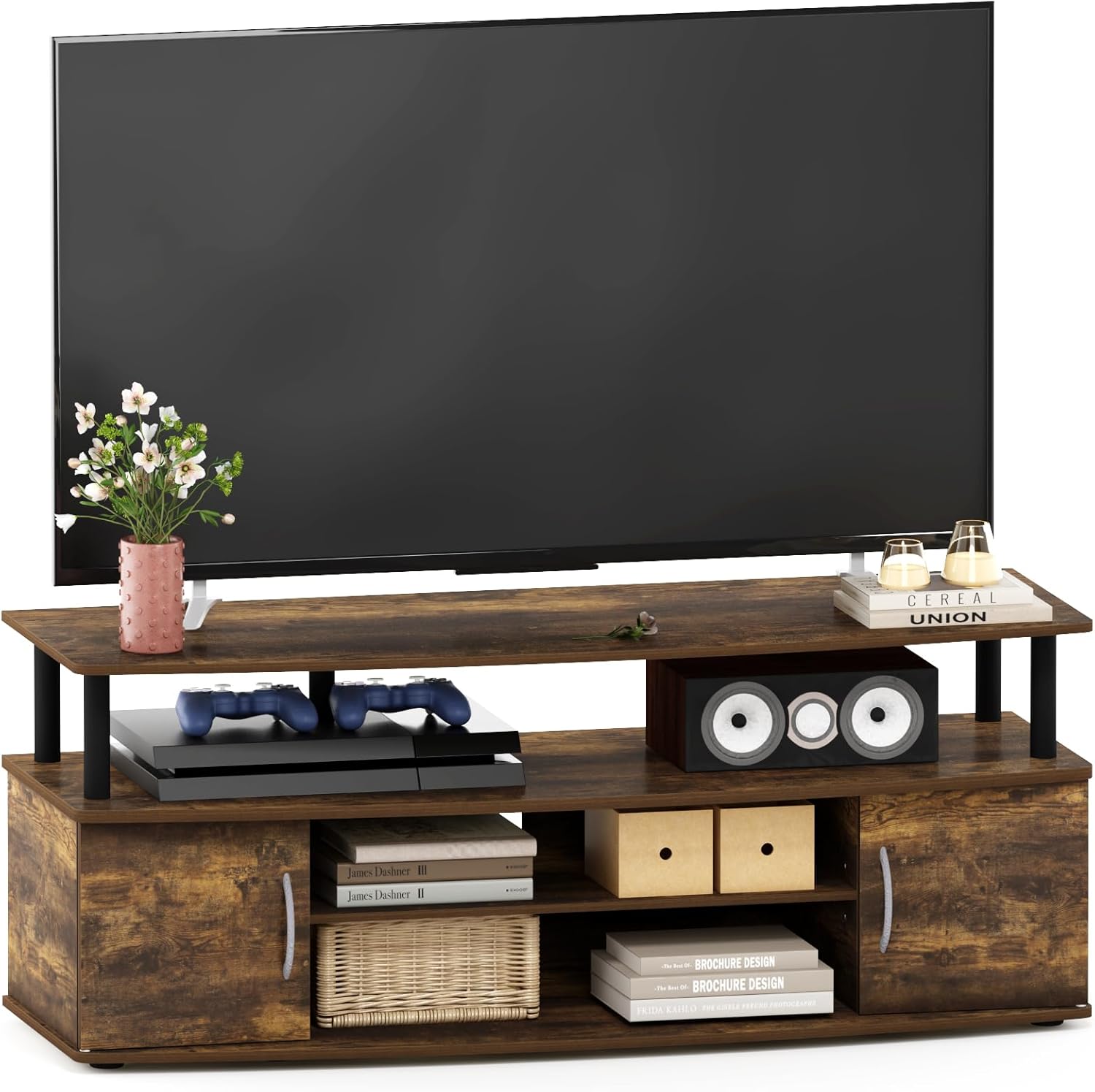 Modern TV Stand with 2 Doors, Gaming Entertainment Center for TVs Up to 55", 55 Inch TV Stand for Living Room, Bedroom, Brown