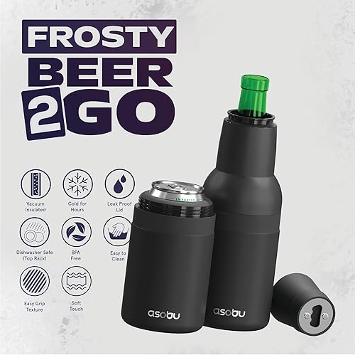 Miniatura 2 de asobu Frosty Beer 2.0 - Enfriador de botellas y latas de cerveza de acero inoxidable totalmente aislado, de 12 onzas, con abrebotellas de cerveza