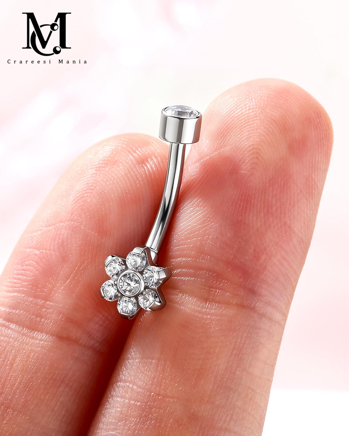CM Crareesi Mania Titanium Belly Button Rings, 14G Internally Threaded Belly Rings, Flower Solid G23 Belly Button Jewelry for Women, Cute Small Navel Rings - Image 3