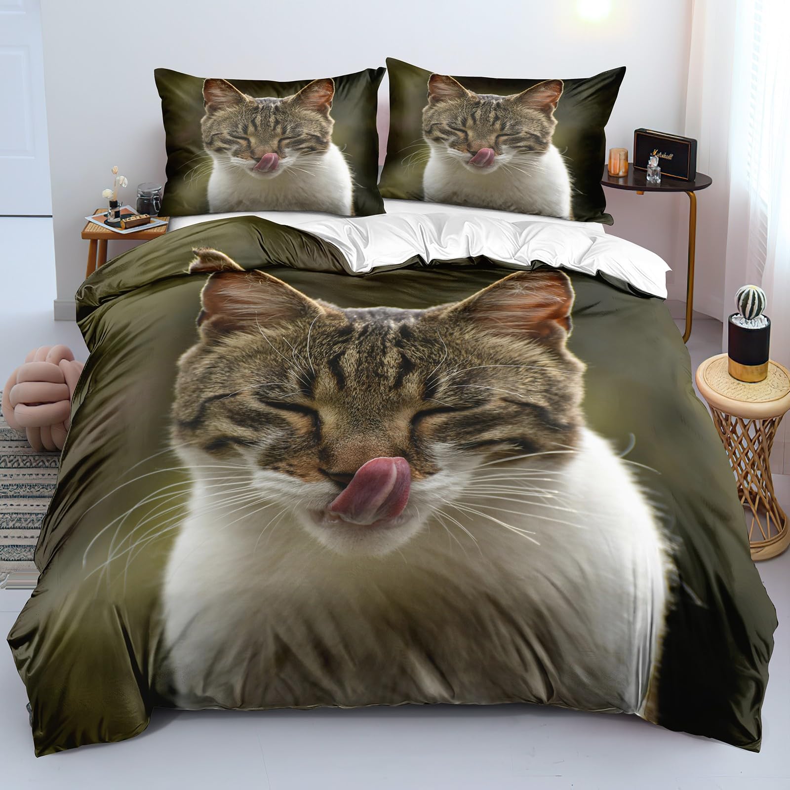 Housse de Couette Chat Facile à Changer avec Fermeture Éclair 140x200