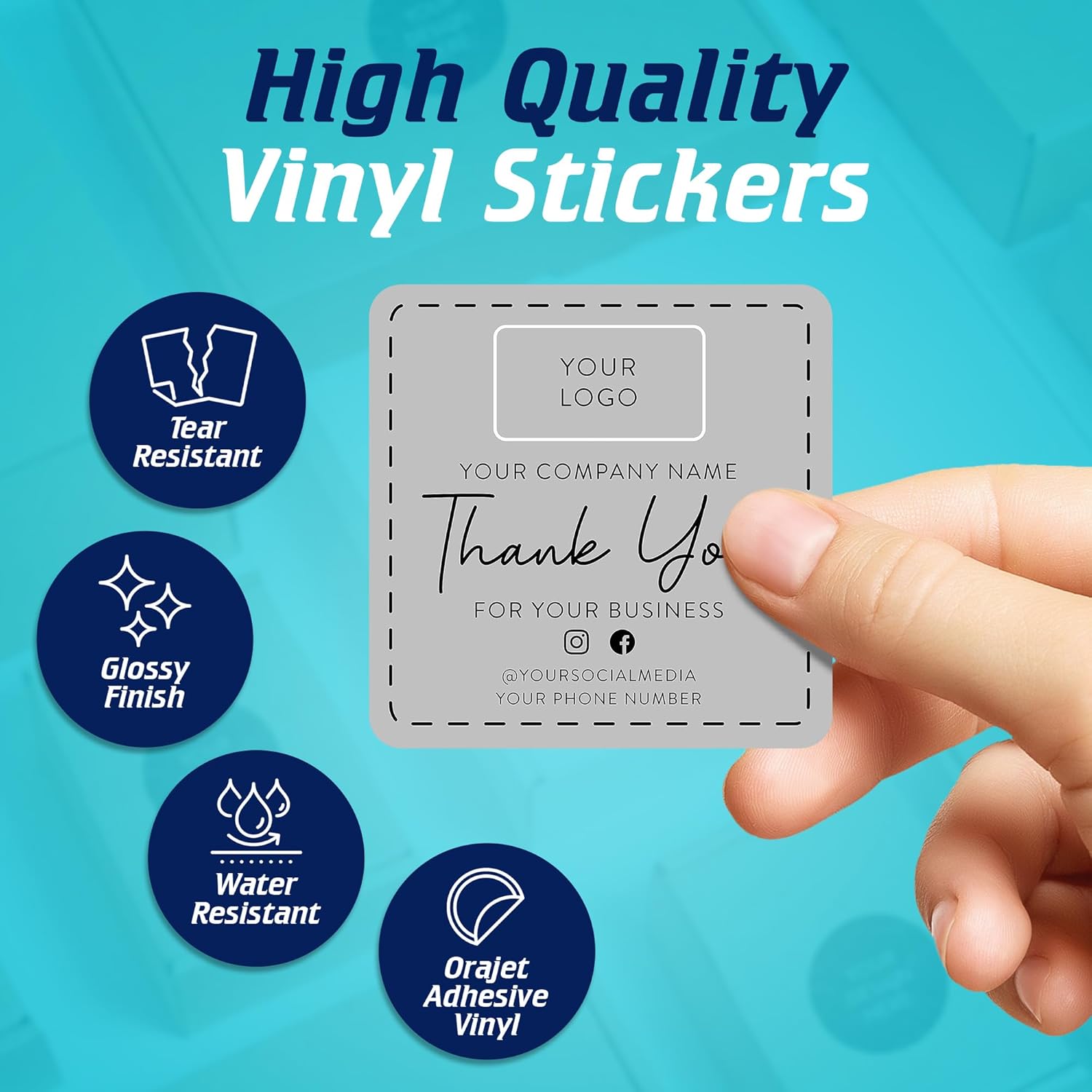 DayStar Custom Signs & Design 100 Rectangle Square Vinyl Stickers - Label for Small Business Logo Personalized Labels Handmade, Packaging, Bottle, Jars, Candle, Brand (Gray, 2x2)