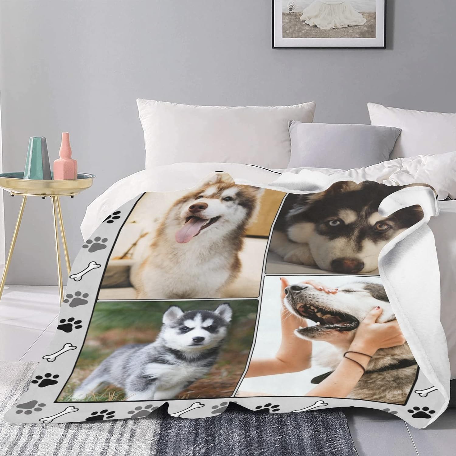 Custom Blanket with Photos for Dog Mom Ever, Personalized Blankets with Picture for Pets Lover Family Women Men Souvenirs, 4 Photos Collage, Made in USA - Image 3