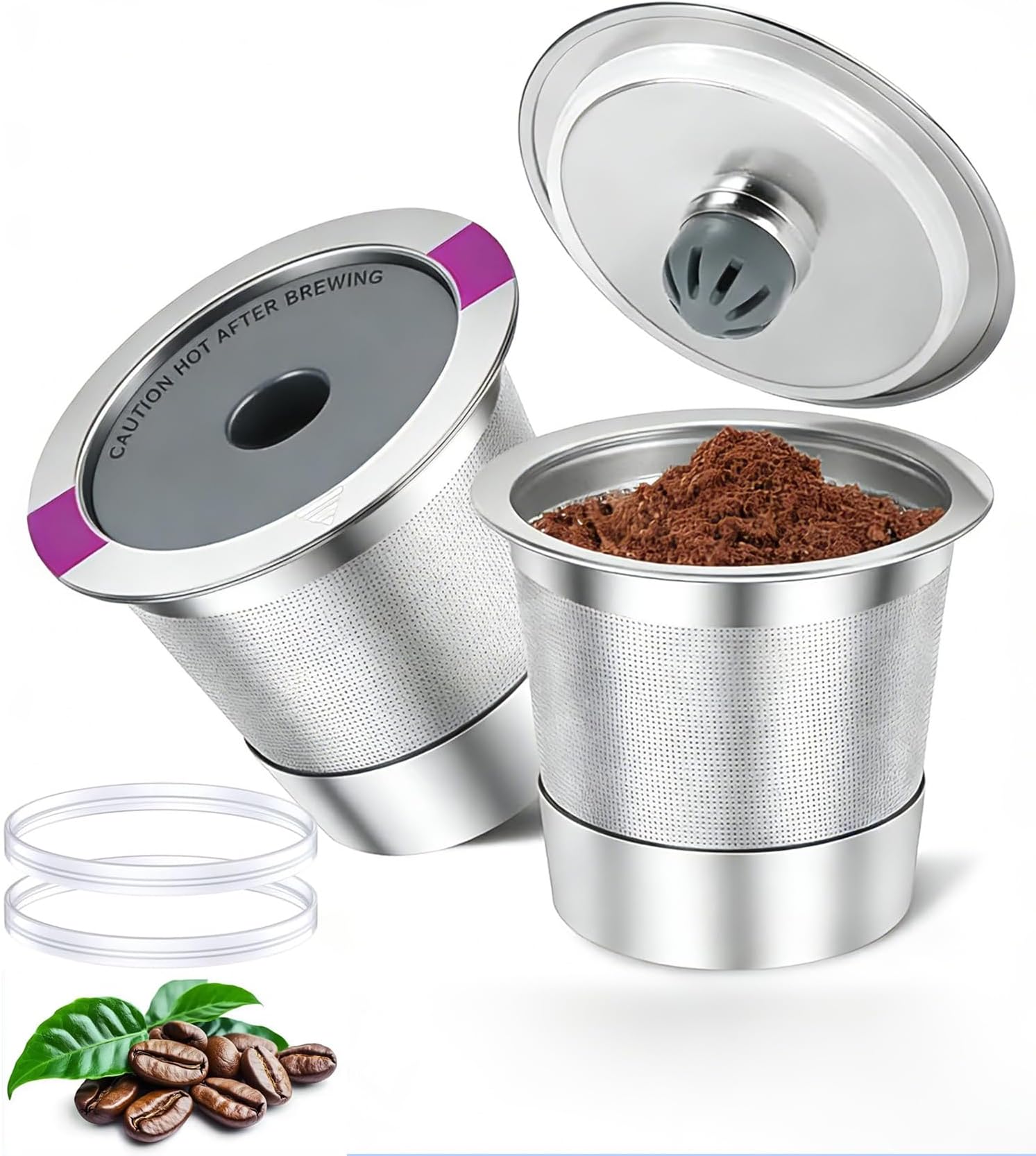 2 Pack Reusable K Cups Coffee Filter, Stainless Steel K Cup Refillable Coffee Pods, Universal Stainless Steel k Cups Compatible with Keurig 2.0 and 1.0 Coffee Makers machine