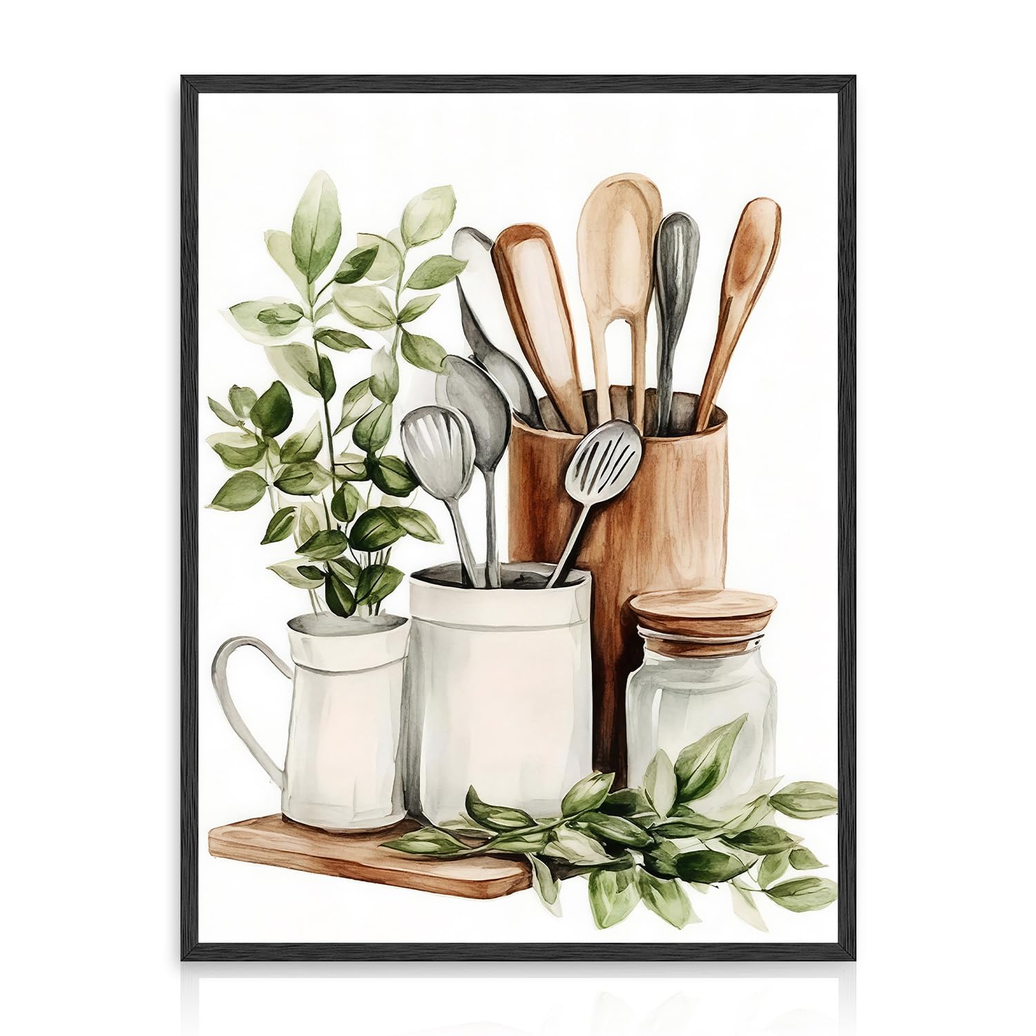Dazzlewall Watercolor Botanical Kitchen Wall Art Decor,Sage Green Eucalyptus Leaves and Kitchenware Wall Poster For Kitchen Dining Room Decor 12x16 in Unframed