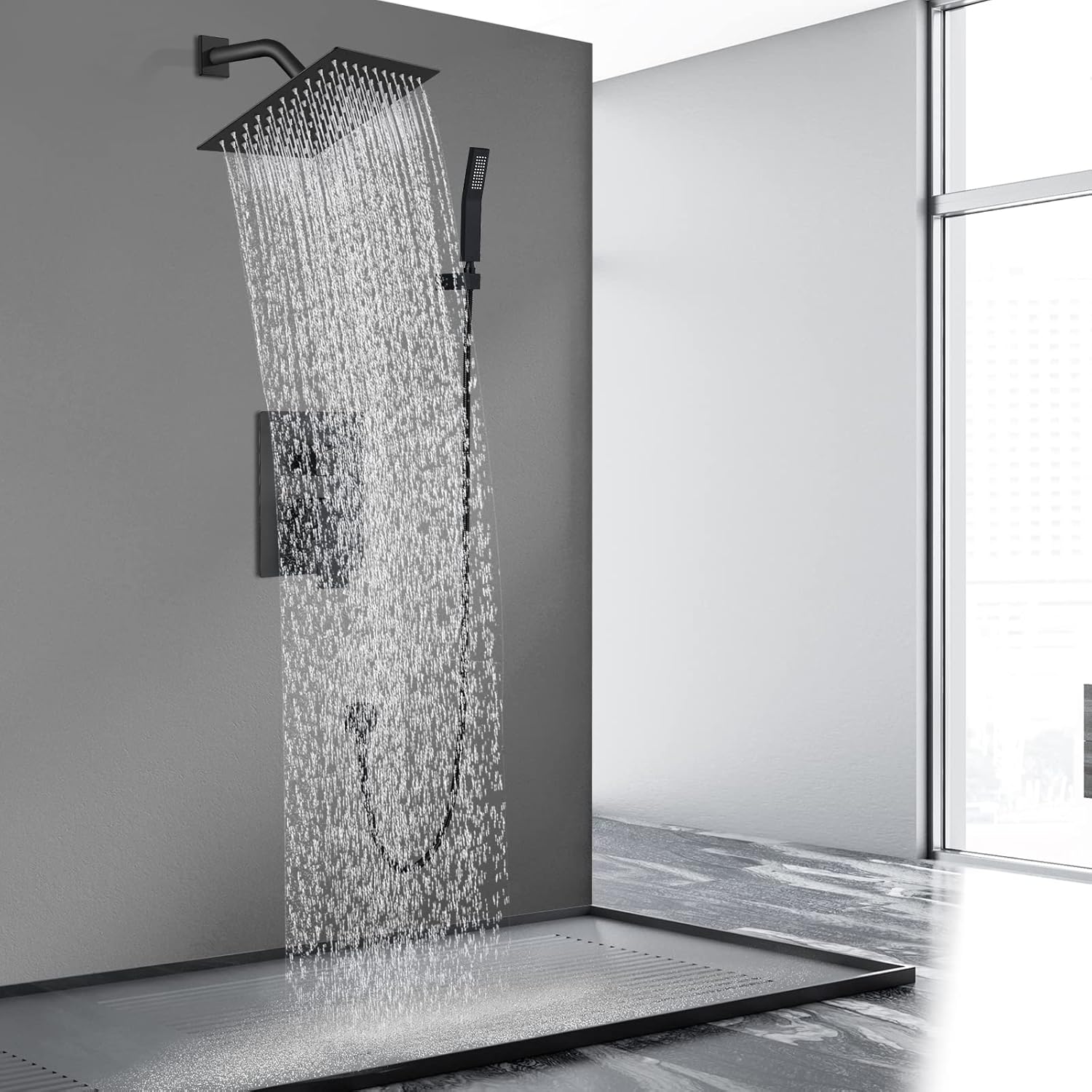 Suреr Chеар 🛒 Midanya Matte Black Rain Shower System Wall Mount Shower Faucet Set 8 Inch Square High Pressure Showerhead with Hand Sprayer Rough-In Valve Body and Trim Included Mixer Shower Combo Set Bathroom Tор Rаtеd Midanya Matte Black Rain Shower System Wall Mount Shower Faucet Set 8 Inch Square High Pressure Showerhead with Hand Sprayer Rough-In Valve Body and Trim Included Mixer Shower Combo Set Bathroom