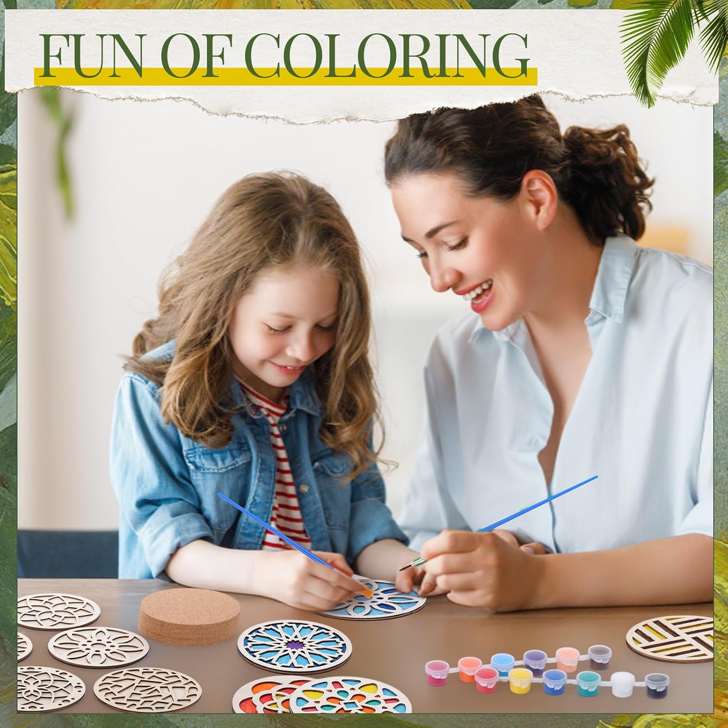 Reallnaive 12 Pcs Wood Coasters Craft Kit Paint You Own Coaster Wooden Painting Craft Kits for Adults and Beginners DIY Coasters Kit Mandala Painting Crafts Art Supplies (Mandala)