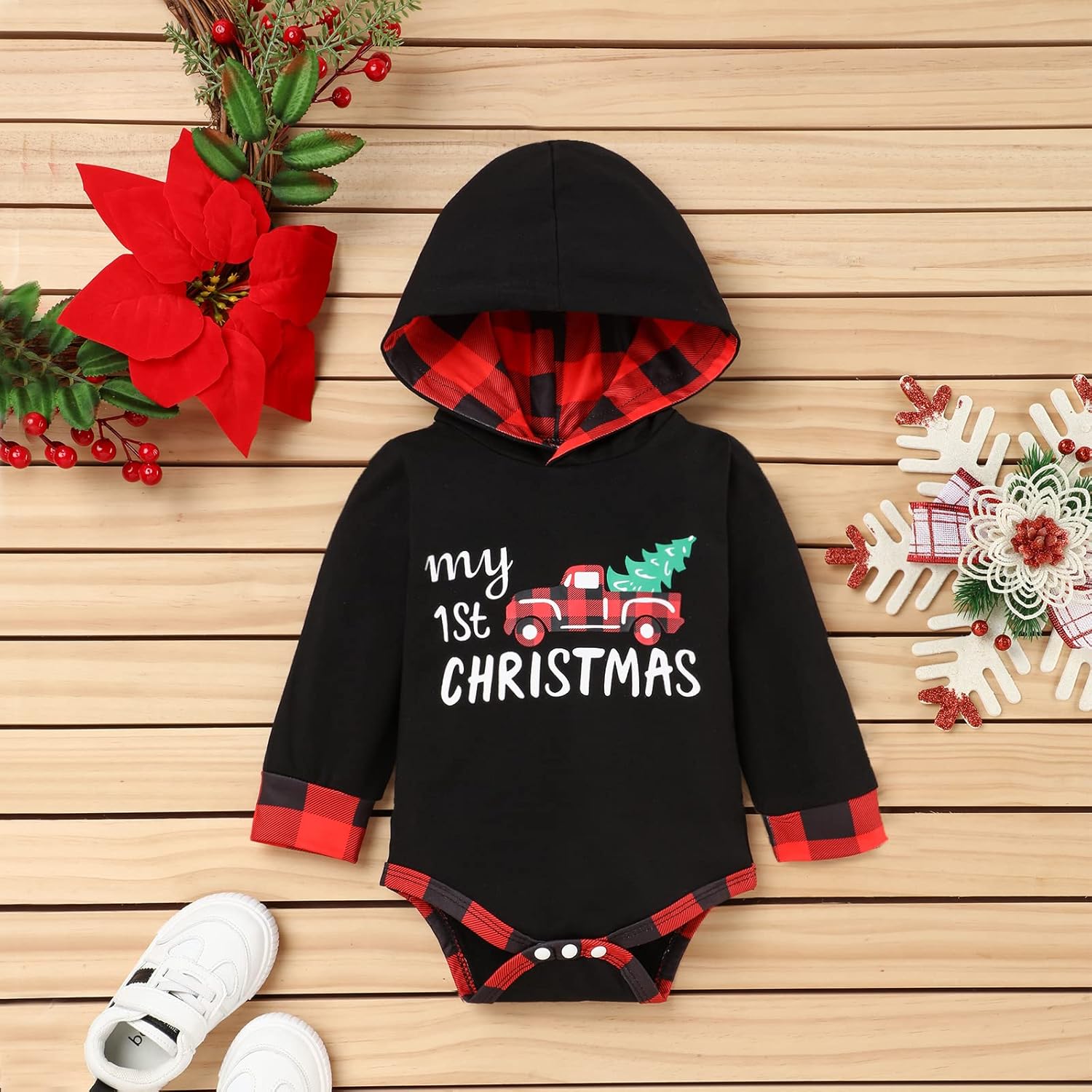 My 1st Christmas Infant Baby Boy Outfits Set Newborn Boy Hoodies Sweatshirt Red Plaid Romper+Pant clothing Set - Image 3