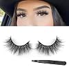 3D Mink Lashes, False Eyelashes 18mm Mink Eyelashes Natural Look, Wispy Soft Real Mink Lashes for Women Makeup Handmade Strips Eyelashes with Tweezers 1 Pair K17