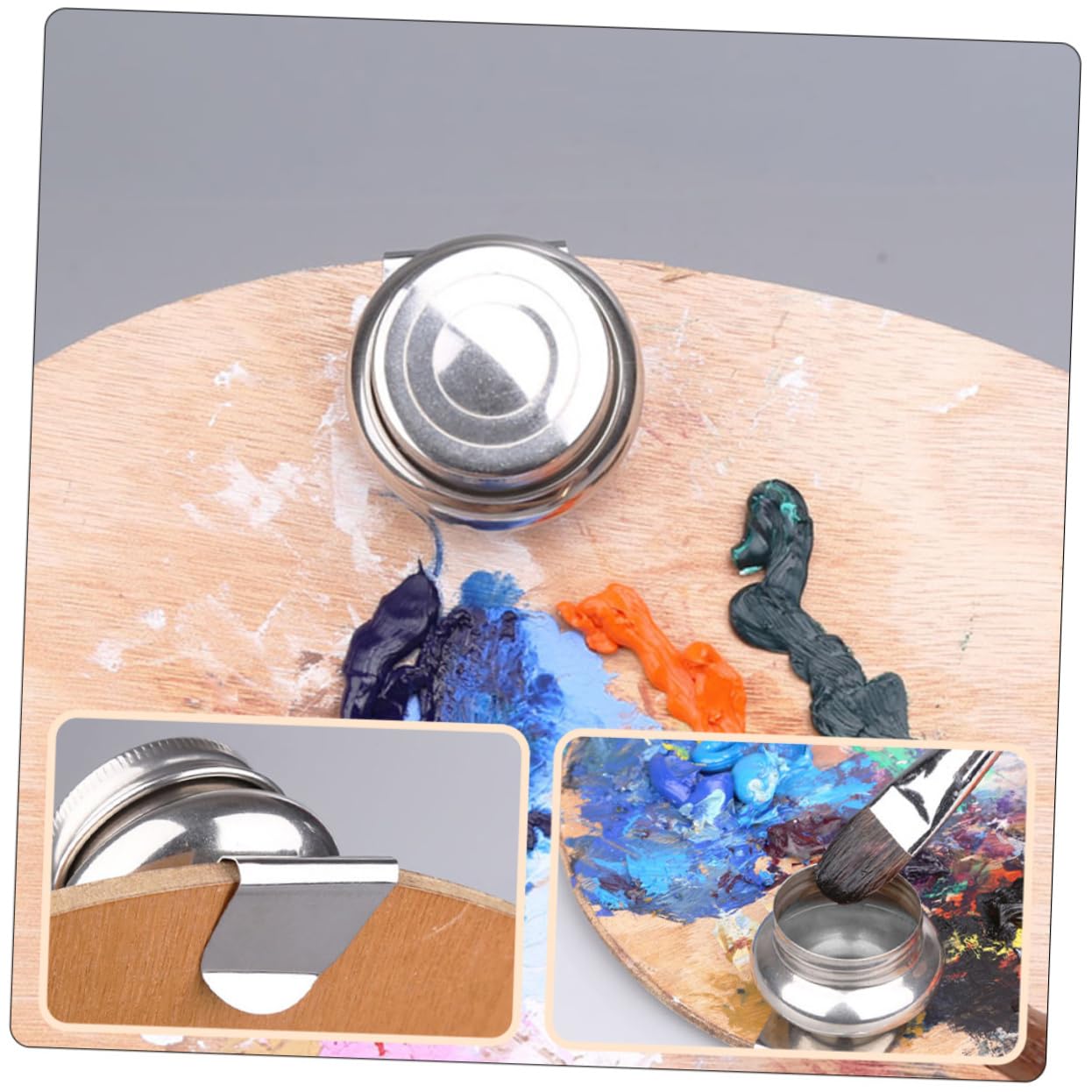 BEBEMOKO 3Pcs Stainless Steel Brush Washing Pots with Cover Durable Brush Cleaning Container for Water Turpentine and Solvents for Painting and Art Projects