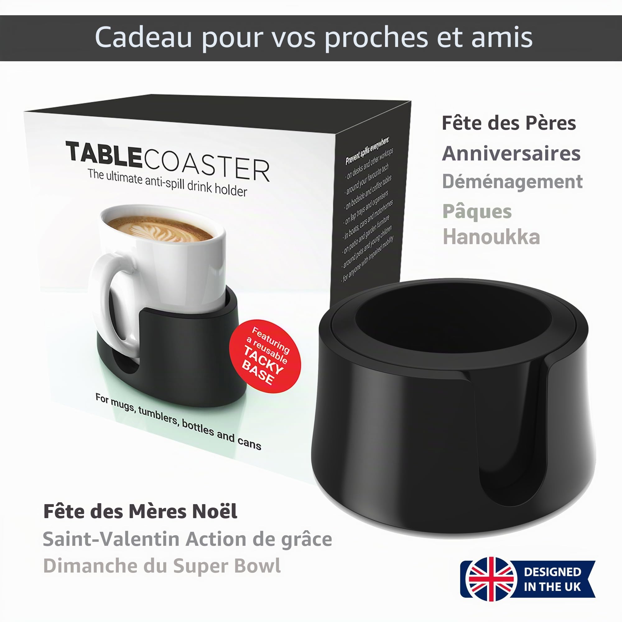 TableCoaster - Le Porte-gobelet Ultime pour Votre Table (Noir Jais)
