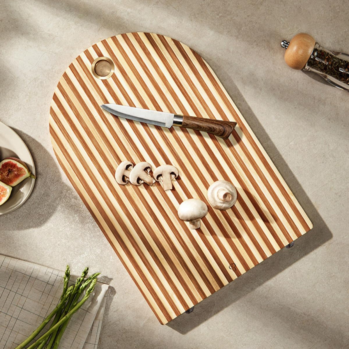 Tagliere da Cucina in Legno, Design a Righe, Foro per Appenderlo