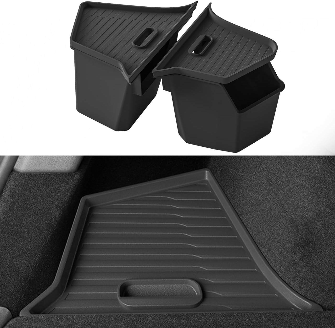 2025 2026 Model Y Juniper Rear Trunk Storage Bins with Lids 2PCS Rear Trunk Storage Box for Refresh Model Y TPE Waterproof Trunk Organizer for Model Y Juniper Interior Accessories