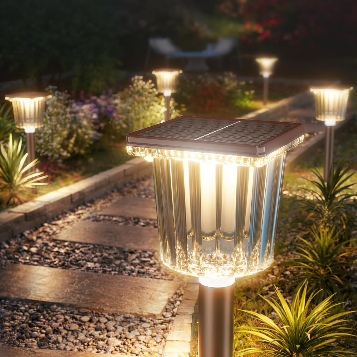 Upgraded Solar Lights Outdoor Waterproof 6 Pack, Adjustable Warm&Cool White, Pathway Lights Solar Powered Garden Decor Landscape Lighting Outside for Front Yard/Patio/Walkway/Driveway/Lawn/Path Light