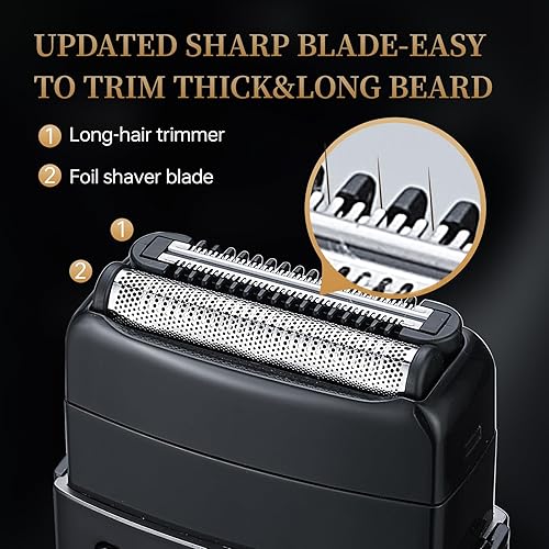 Miniatura 2 de Afeitadoras eléctricas de aluminio para hombres, maquinilla de afeitar eléctrica para hombres  2 cuchillas flotantes, IPX7 impermeable, 3 engranajes