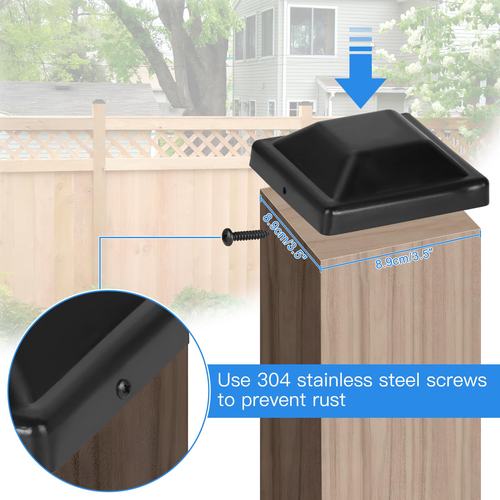 DBREAKS 16 Piezas Tapas para Postes de Madera, 9 x 9 cm Tapones de Plástico para Postes de Cerca con Tornillos, Cuadradas Tapas para Postes, para Proteger Postes de Madera