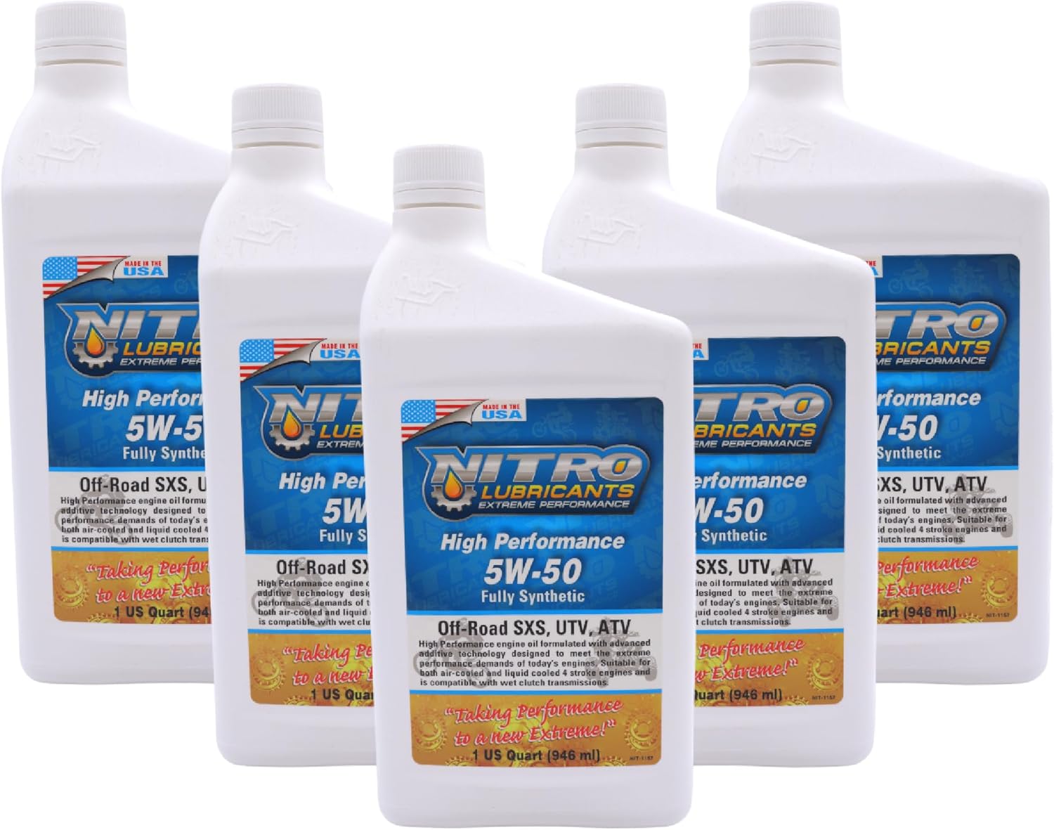 Nitro Lubricants 5W-50 4 Stroke Engine Oil – Semi-Synthetic, High Performance Formula for Motorcycles, ATVs & UTVs – Racing & Off-Road – Advanced Additive Technology – 1 Quart – Made in USA (5-Pack)