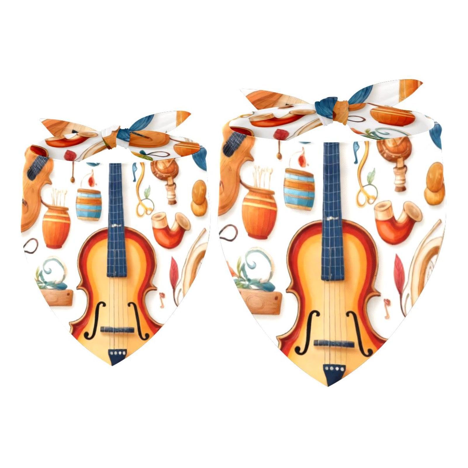2pcs Pack Dog Bandanas Music Instruments Guitar Triangle Scarf for Small Medium Large Dogs and Cats Pet Kerchief Triangle Scarfs Bibs