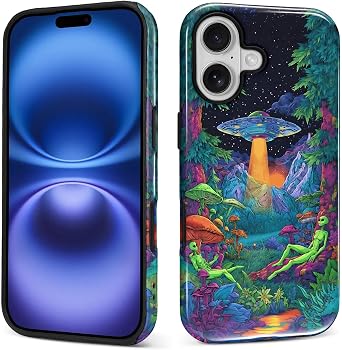 Case for iPhone 17 Case,Alien Spaceship Plants Design Hybrid Dual Protection Silicone Hard PC Shockproof Full Body Cover Slim Anti Scratch Protective Case for Men Women