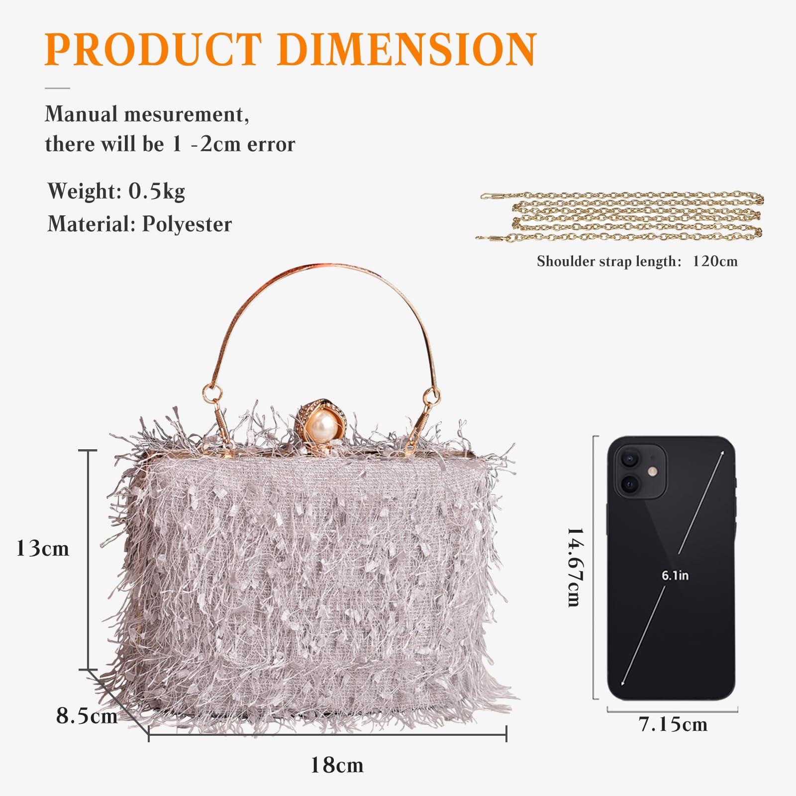 CORIOS Bolsa de Noche Borla para Mujer Diamantes de Imitación Clutch Bolso de Cristal Bolso de Fiesta Pequeña Bolso de Boda Elegante Perlas Bolso de Hombro Bolsos de Embrague con Cadena Gris