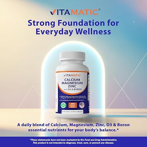 Miniatura 5 de Vitamatic Calcio Magnesio Zinc D3 Boro Suplemento de 365 tabletas recubiertas Calcio 1200 mg, magnesio 420 mg, zinc 25 mg, vitamina D3 1000 UI