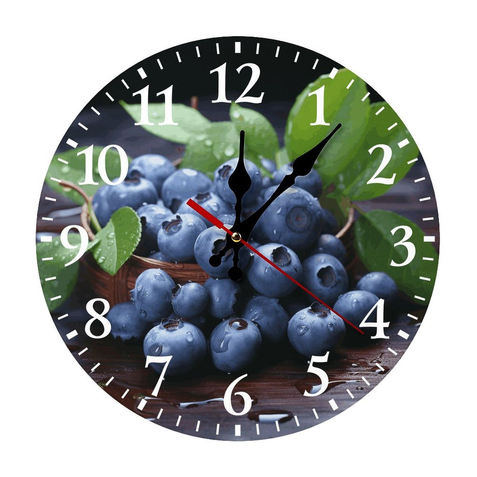 NTVOWPZO 10 Inch Wall Clock Delicious Blueberries Battery Operated Wall Clocks Silent Non-Ticking Round Wall Clock for Living Room Kitchen Home Office Wall Decorative Clock