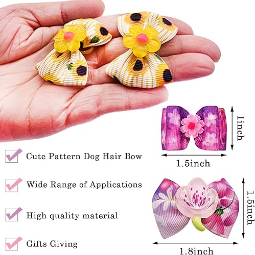 Miniatura 3 de 50 unidades25 pares de lazos para el pelo de perro con banda de goma, patrón floral de primavera para niñas, hembra, gato, conejo, cachorro,