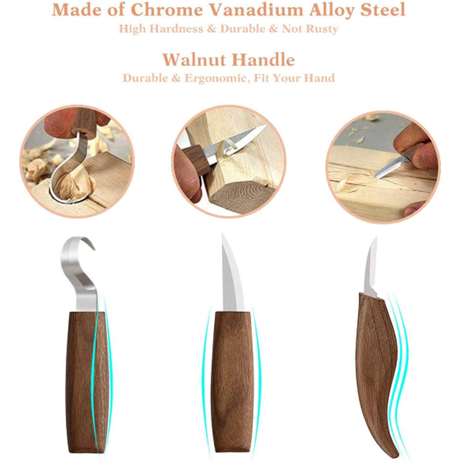 7 Outils De Sculpture Sur Bois Forgés Main, Avec étuis En Cuir – Coffret Pour Bol