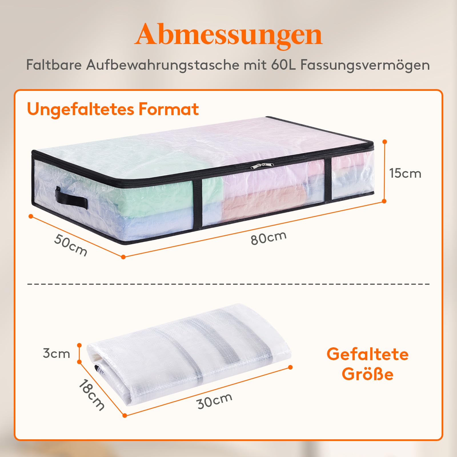 Lifewit 4 Stück Transparente Plastik Unterbett Aufbewahrungstasche, 60L Unterbettkommode Aufbewahrungsbox mit Decke Aufbewahrungstasche Kleidung mit Verstärktem Griff für Bettdecken, Kleidung, Decke