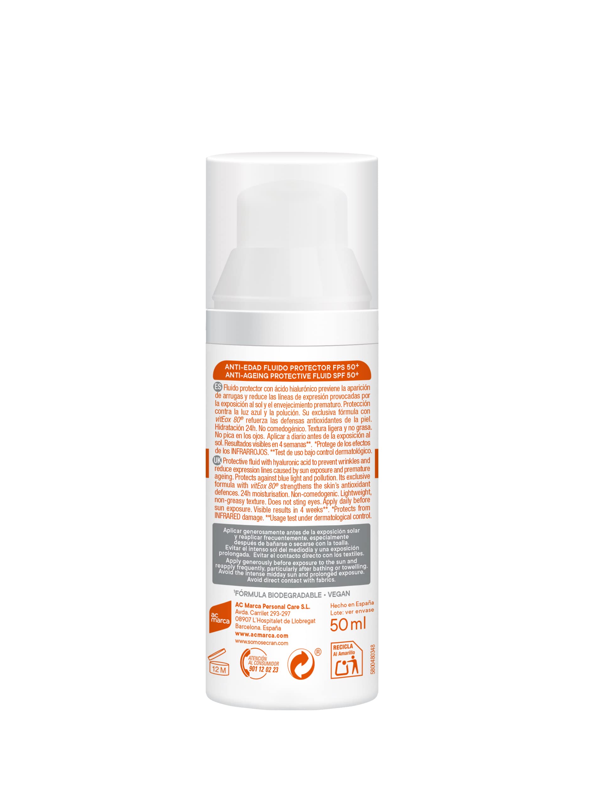 Ecran Sunnique FPS 50+ Solar FPS 50+ z kwasem hialuronowym, ochrona UVB + UVA i IR-A, przeciw zmarszczkom i plamom, formuła z VitEox 80, do twarzy i dekoltu - 50 ml