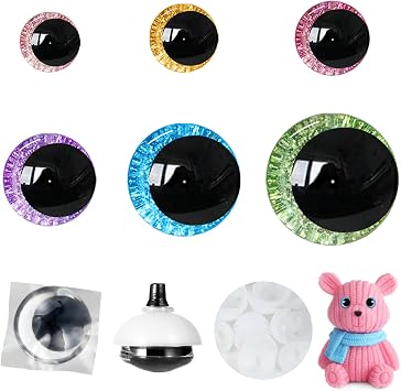 MUCUNNIA 168pcs 3D Glitter Safety Eyes 16-35mm Moon Safety Eyes for Crocheting with Washers Large Safety Eyes for Amigurumi Crochet Eyes for Stuffed Animals Doll Making Gift for Crochet Lovers