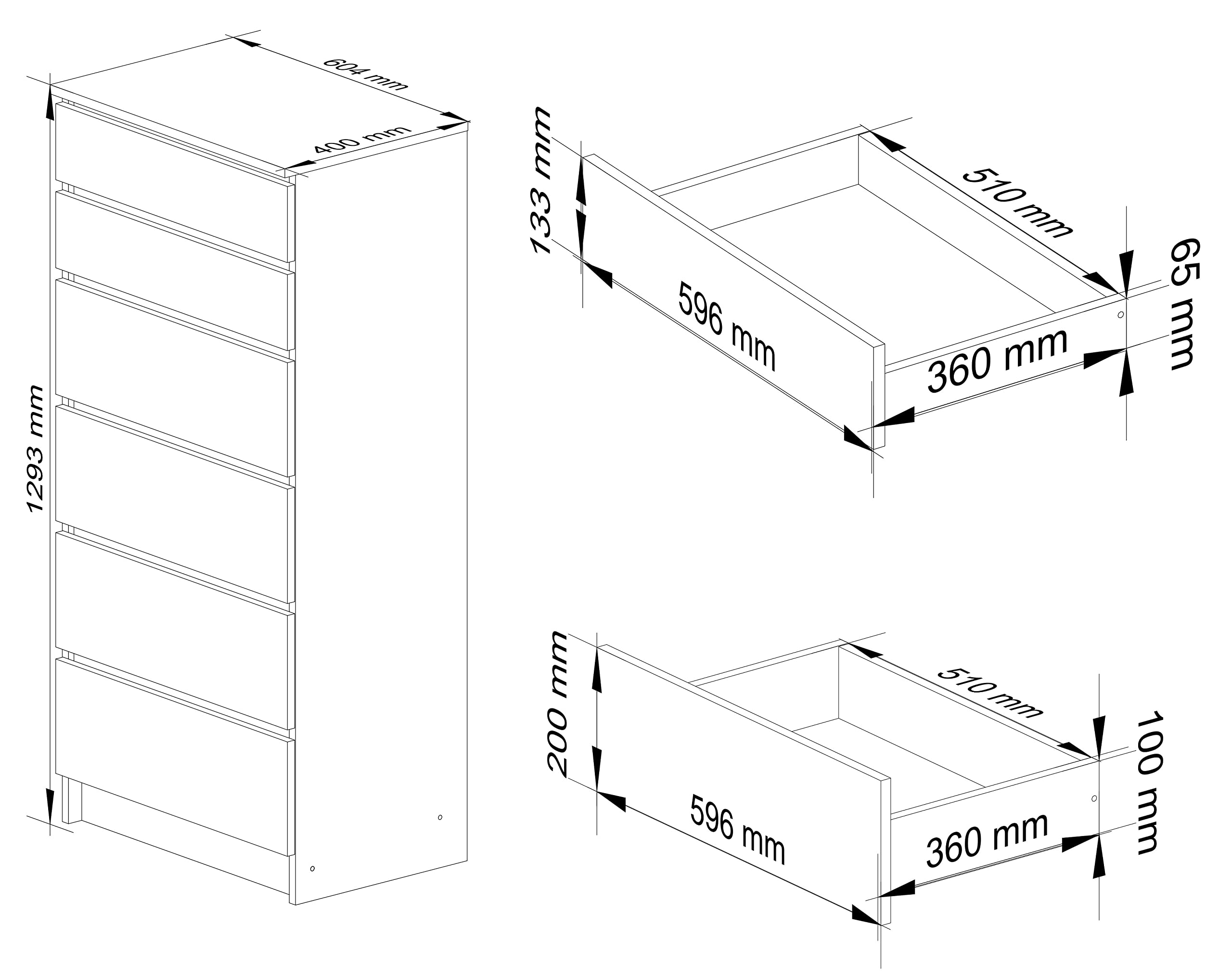 AKORD Cassettiera K60 con 6 Cassetti | Credenza Alta | Moderna Mobiletto per Soggiorno Sala da Pranzo Camera da Letto Corridoio Bagno | Armadio Cameretta | 60x130x40 cm, 43kg | Bianco