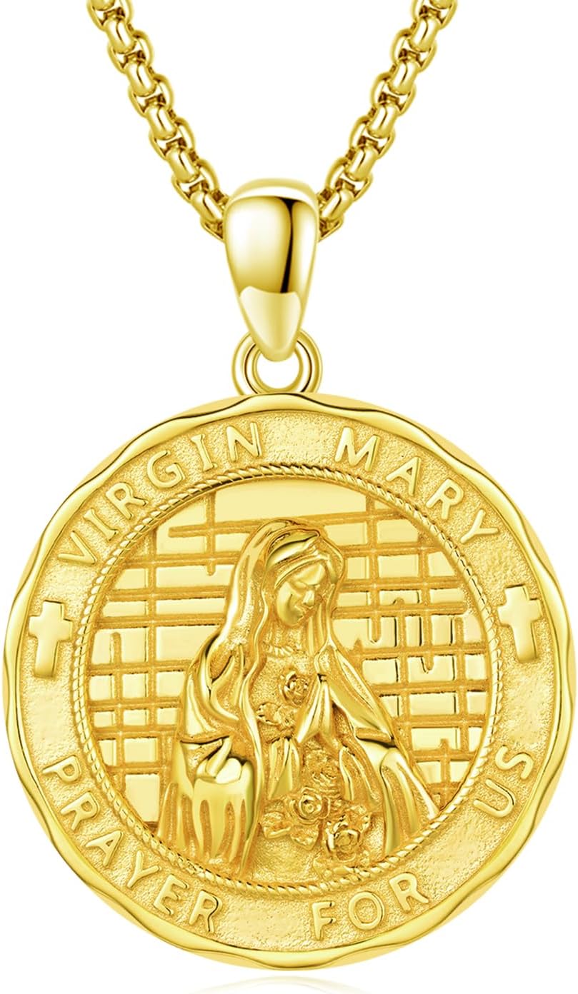 XIXLES 聖母マリア ネックレス 925 スターリン シルバー ゴールド 母 聖母 デ グアダルーペ ネックレス 母マリア メダ