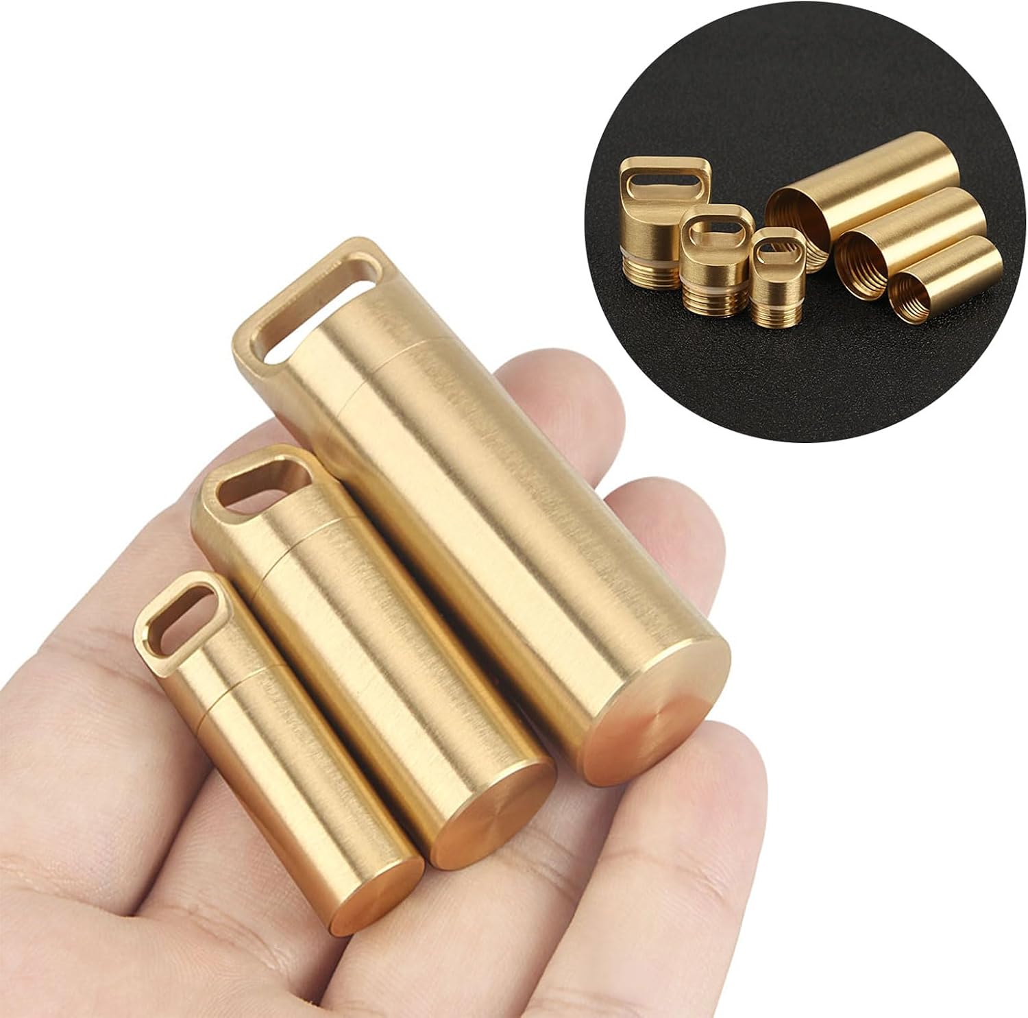 Brass Pill Case Bottle, Waterproof Keychain Pill Holder Container, S image 2