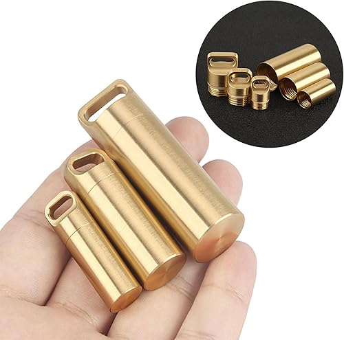 Miniatura 2 de Llavero de botellas de latón impermeable, portátil, impermeable, mini recipiente para medicina, contenedor de píldoras para acampar al aire libre y