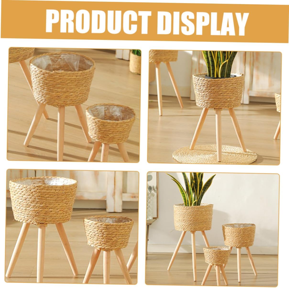 YARNOW Flower Basket Woven Wood Planter Stand Rattan Plant Holder for Balcony Decor Rustic Indoor Flower Pot Display and Stable Design for Home Gardening