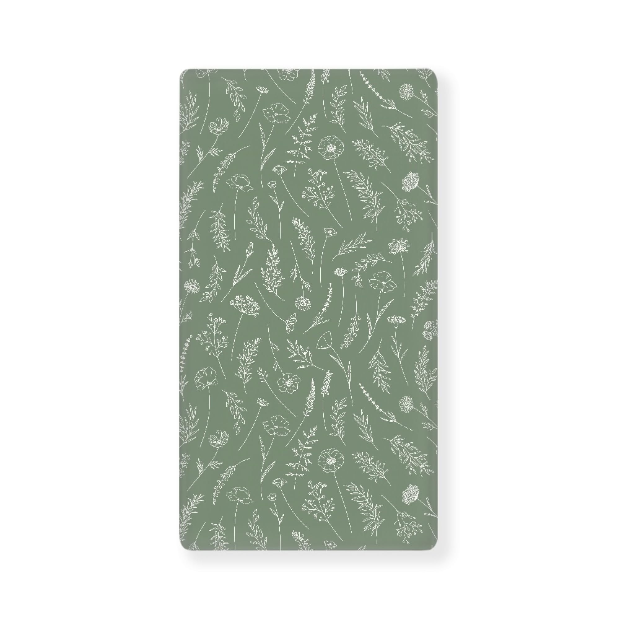 Sábana bajera ajustable para cuna, diseño de prado y flores silvestres, color verde salvia, para colchón estándar de cuna y niños pequeños, 71 x 132 cm